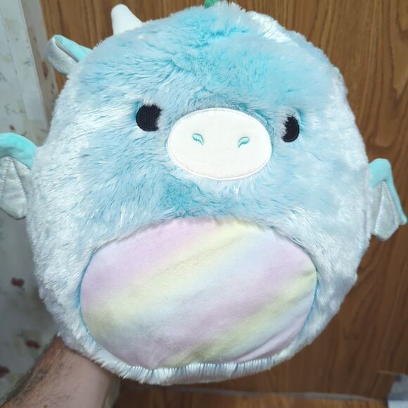 Squishmallow Lorelai 12" FuzzAMallow Dragon Rainbow Belly Blue Sparkle Wings - Picture 1 of 7
